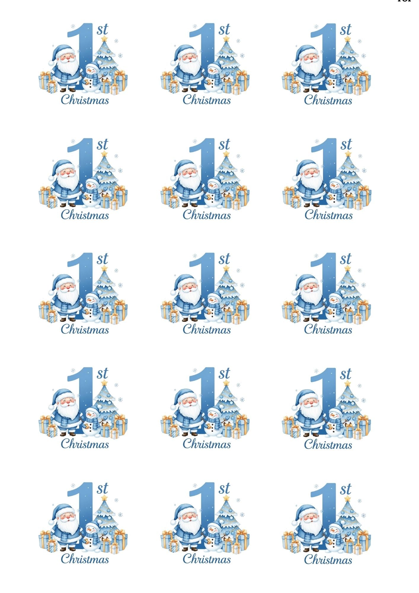 Christmas First Blue Cup Cake Toppers x 15 precut