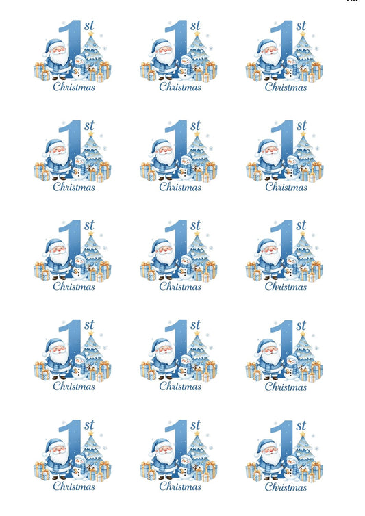 Christmas First Blue Cup Cake Toppers  x 15 precut