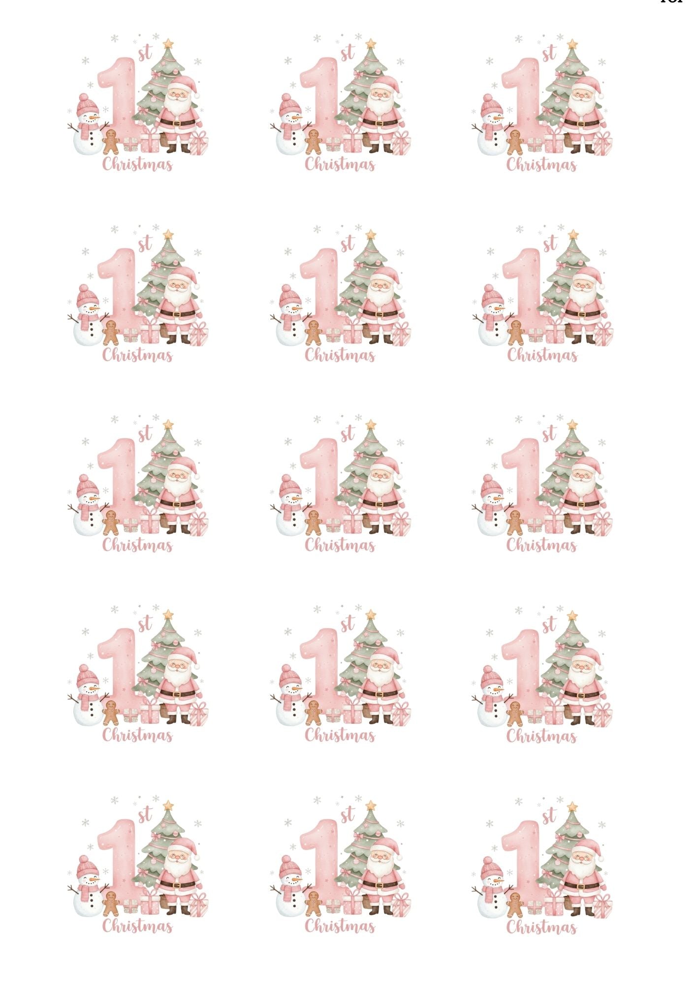 Christmas First Pink Cup Cake Toppers x 15 precut