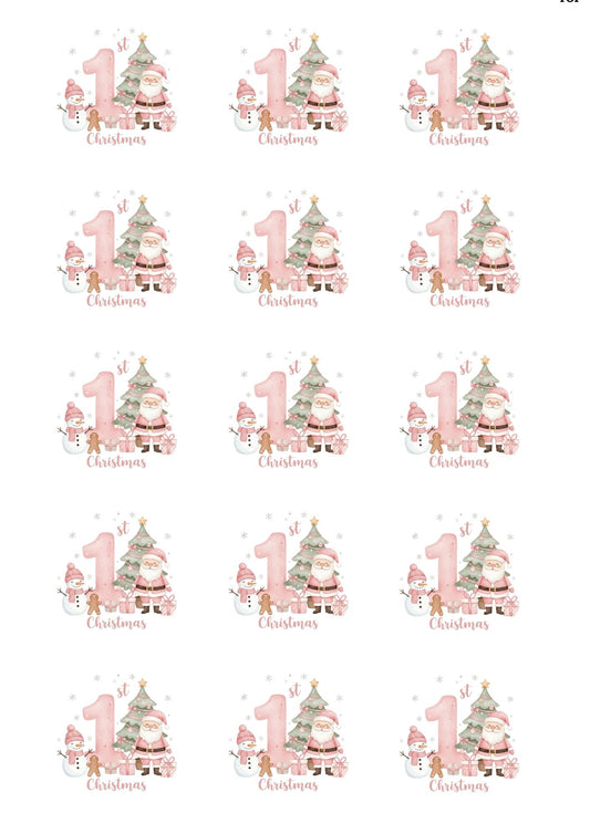 Christmas First Pink Cup Cake Toppers  x 15 precut