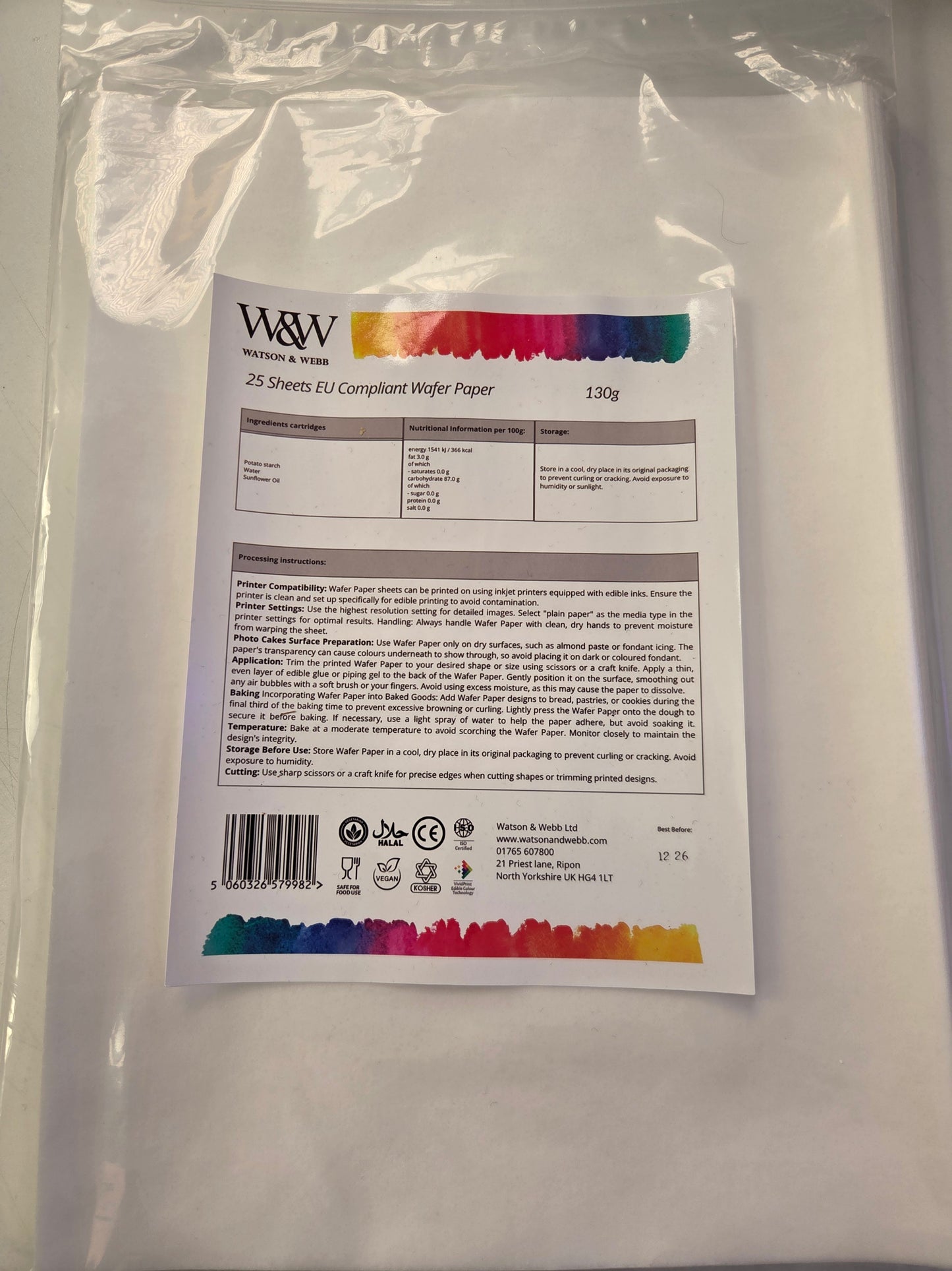 Watson & Webb A4 Edible Wafer Paper - 25 Sheets