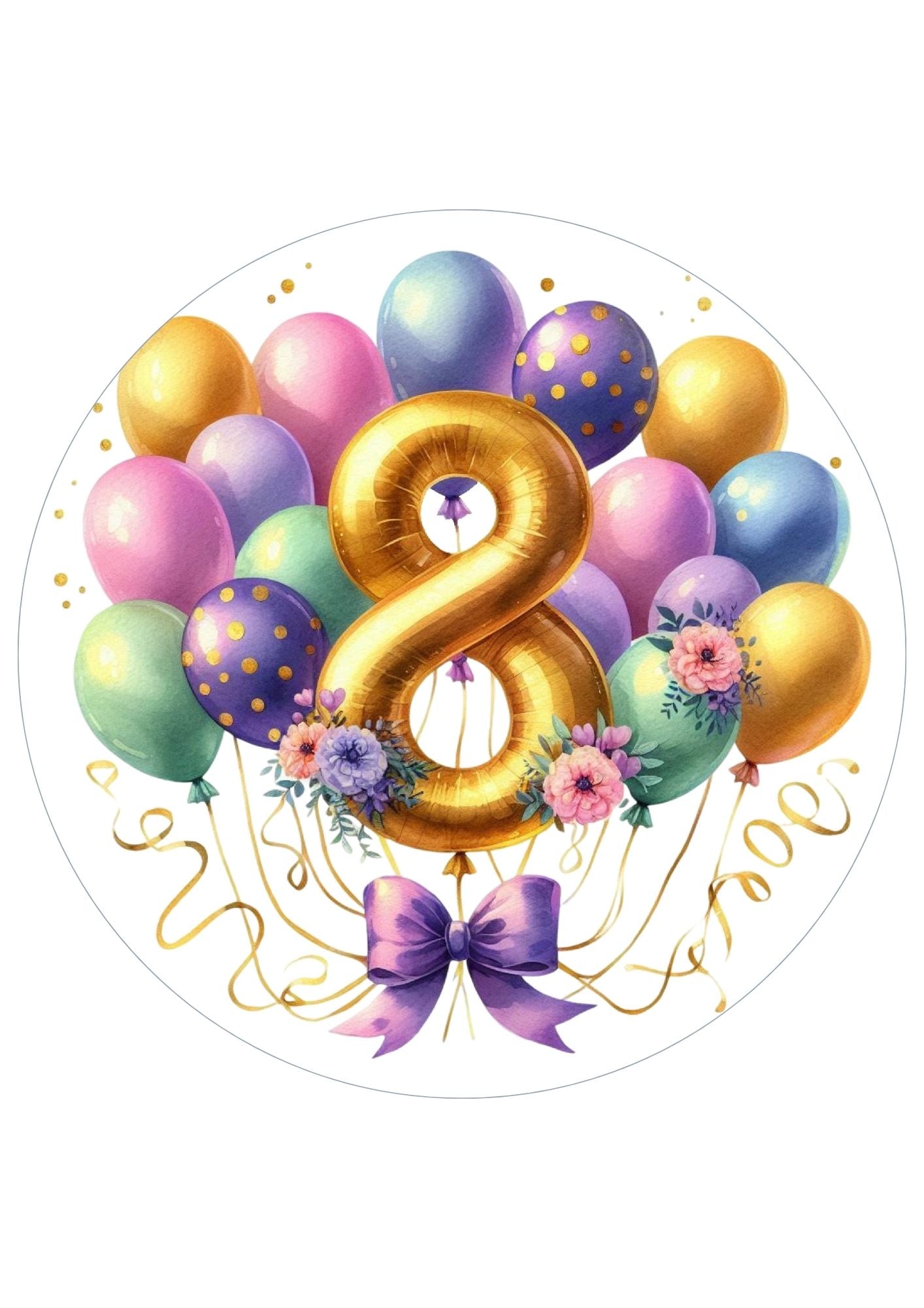 Happy Birthday Balloon Numbers Cake/ Cup Cake Topper