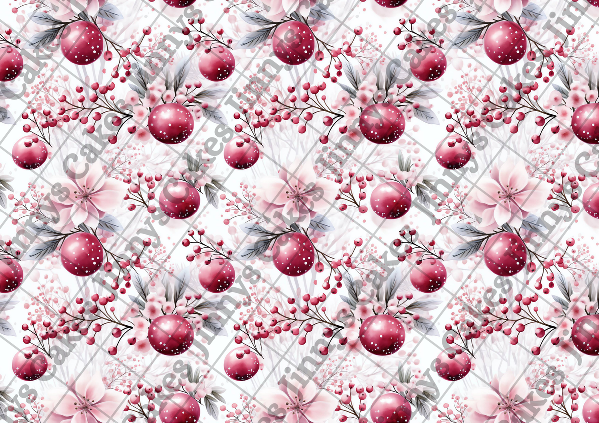 Pink Blossoms And Baubles Downloadable Cake Wrap (watermark removed on download)