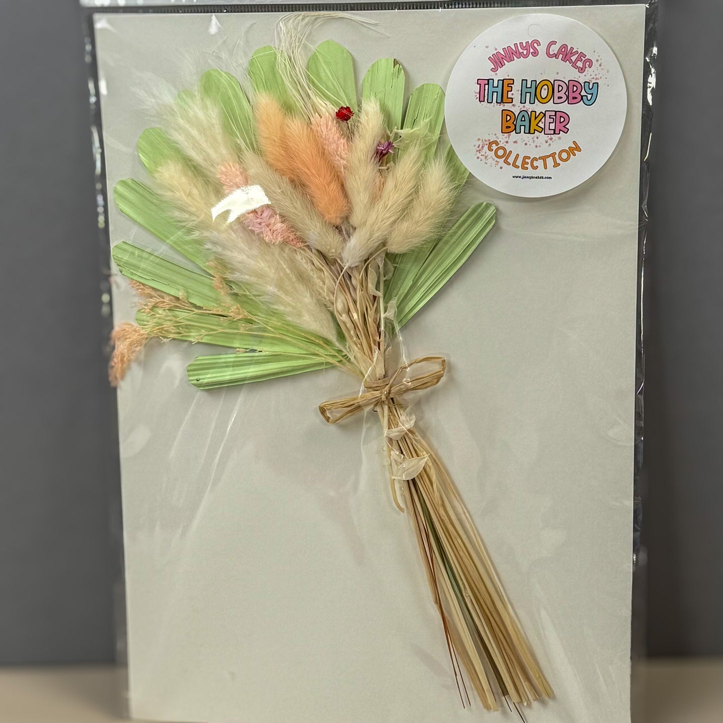 Jinnys Cakes Sun Palm and Dried Flower Set - Green & Pink (p)