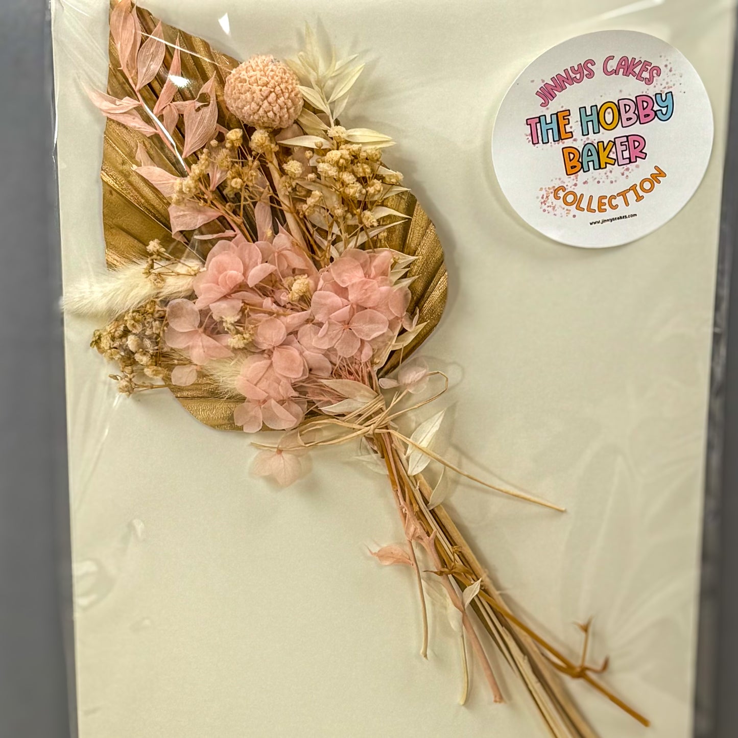 Jinnys Cakes Palm and Dried Flower Set - Gold and Pink (k)