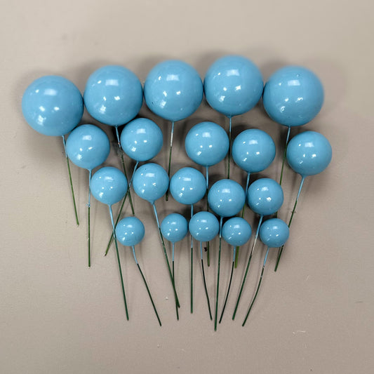 Blue Faux Ball Toppers for Cake Decoration (20 Pcs)