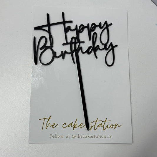 Black “Happy Birthday” Acrylic Cake Topper – by The Cake Station