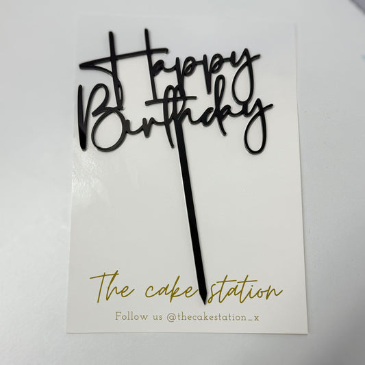 Black “Happy Birthday” Acrylic Cake Topper – by The Cake Station
