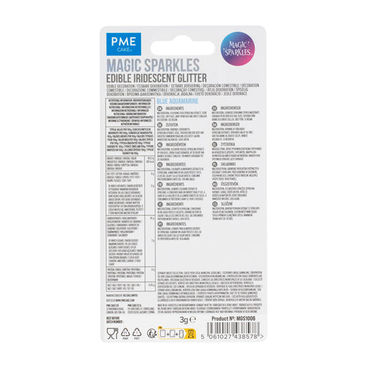 PME MAGIC SPARKLES, EDIBLE IRIDESCENT GLITTER – BLUE AQUAMARINE (3G)