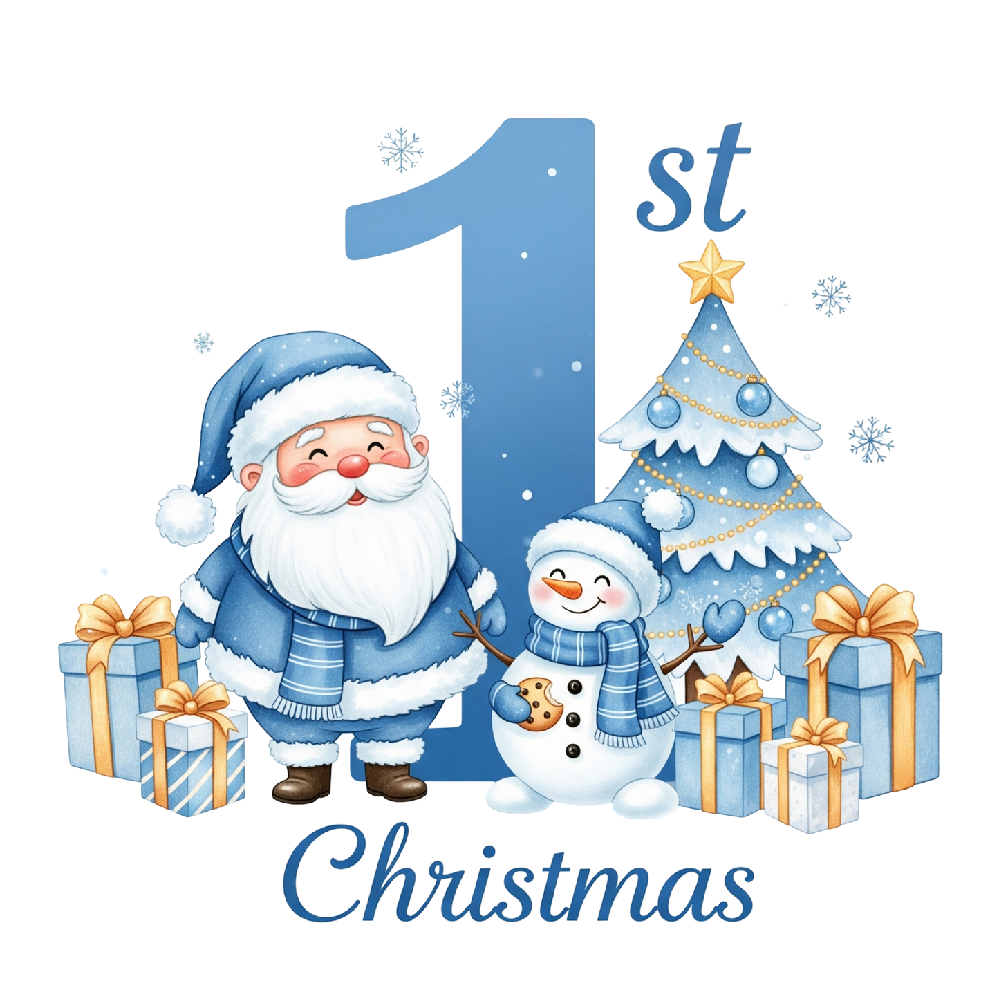 Christmas First Blue Cup Cake Toppers x 15 precut
