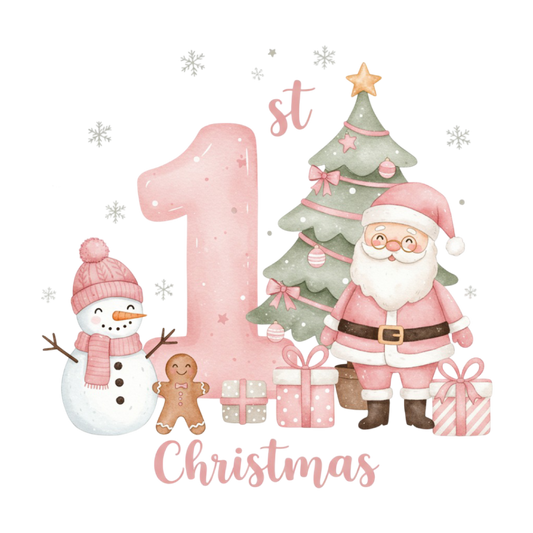 Christmas First Pink Cup Cake Toppers  x 15 precut