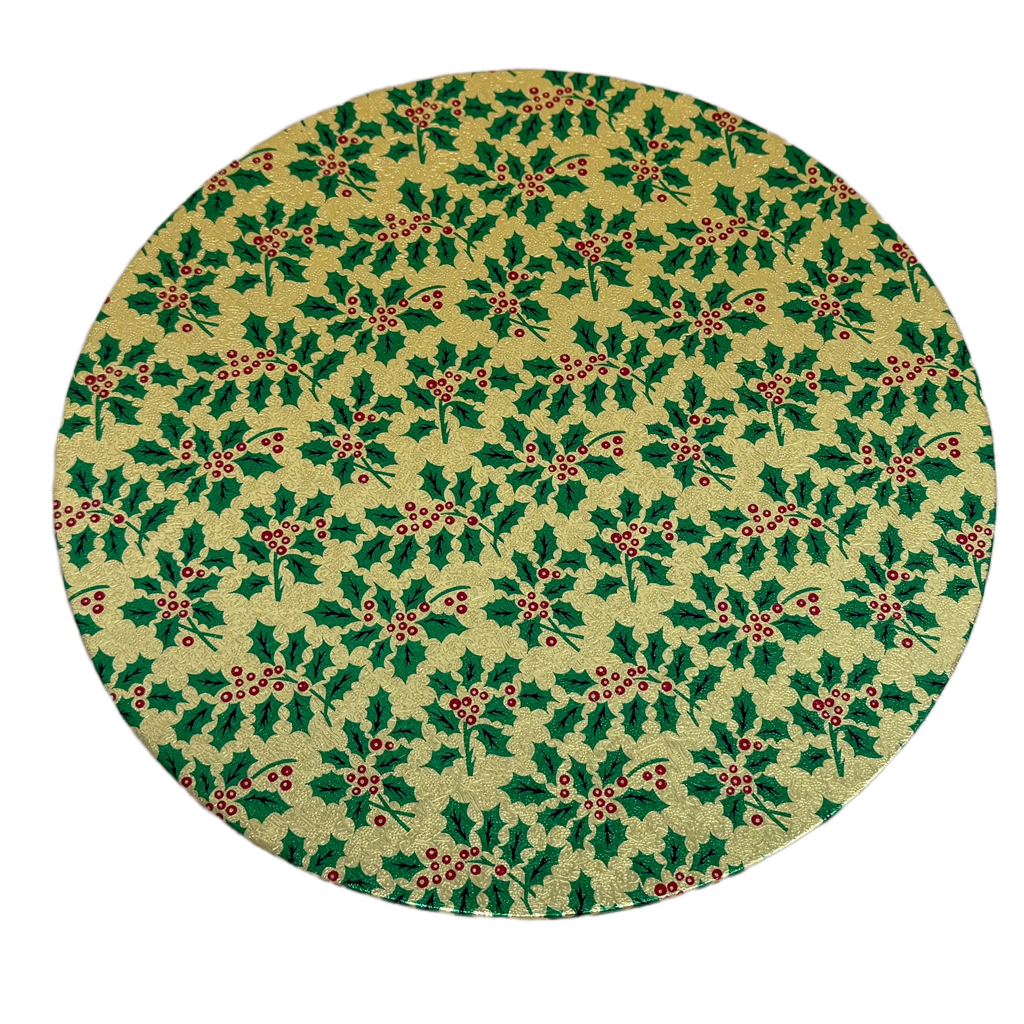 10'' (254mm) Christmas Double Thick Round Gold Green Cake Card