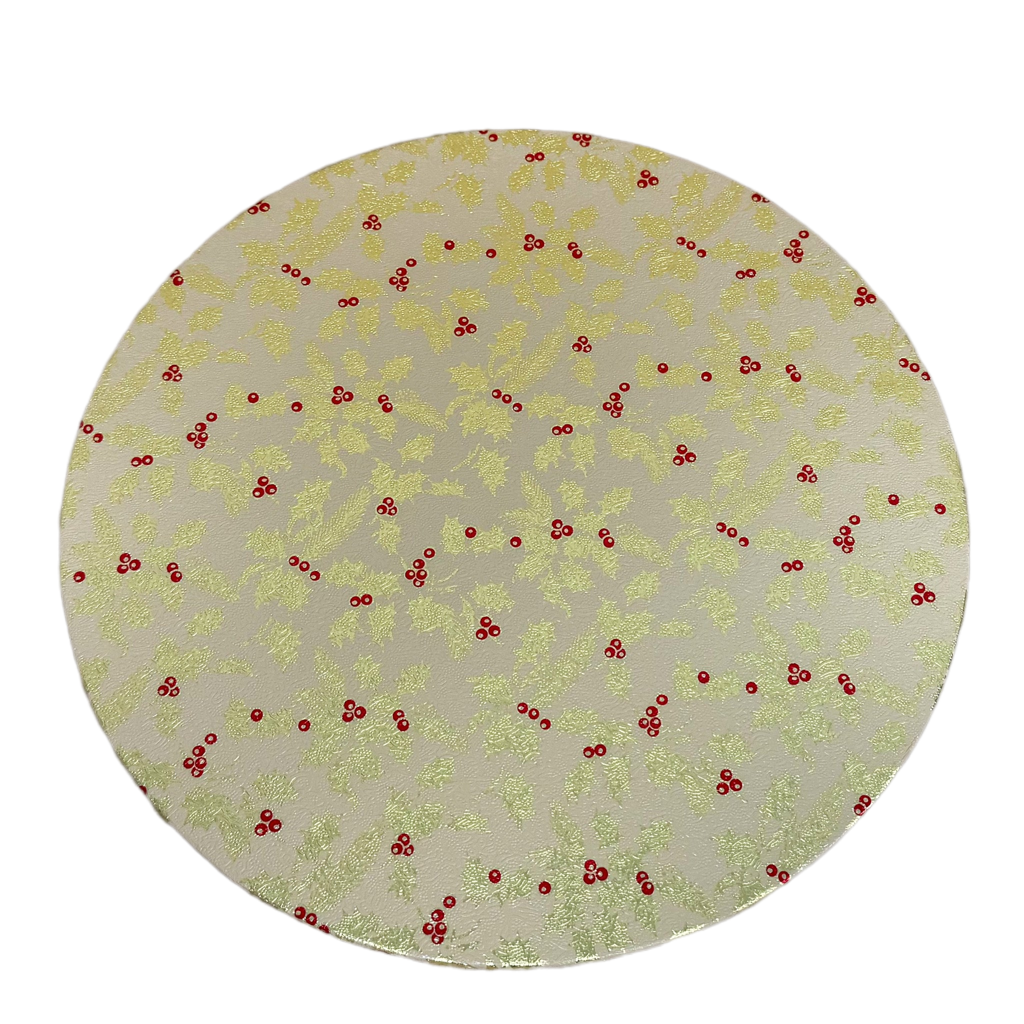 10'' (254mm) Christmas Double Thick Round Gold Holly Cake Card