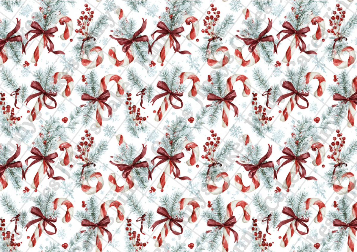 Vintage Candy Canes And Bows Downloadable Cake Wrap (watermark removed on download)