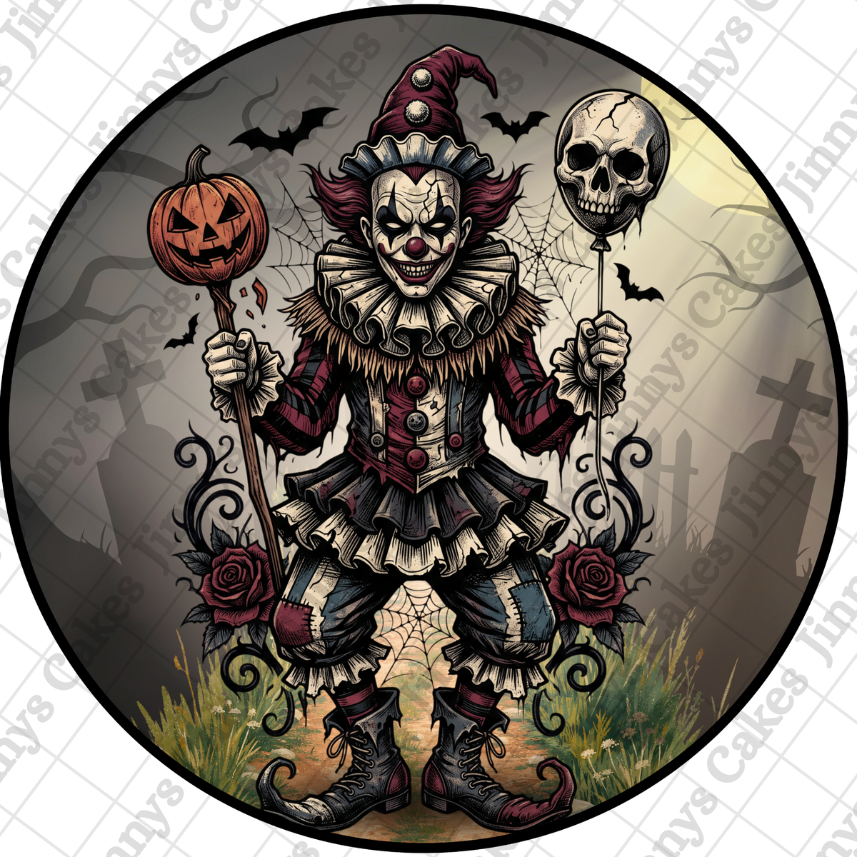 Graveyard Clown Halloween Digital Cupcake Toppers (watermark removed on download)