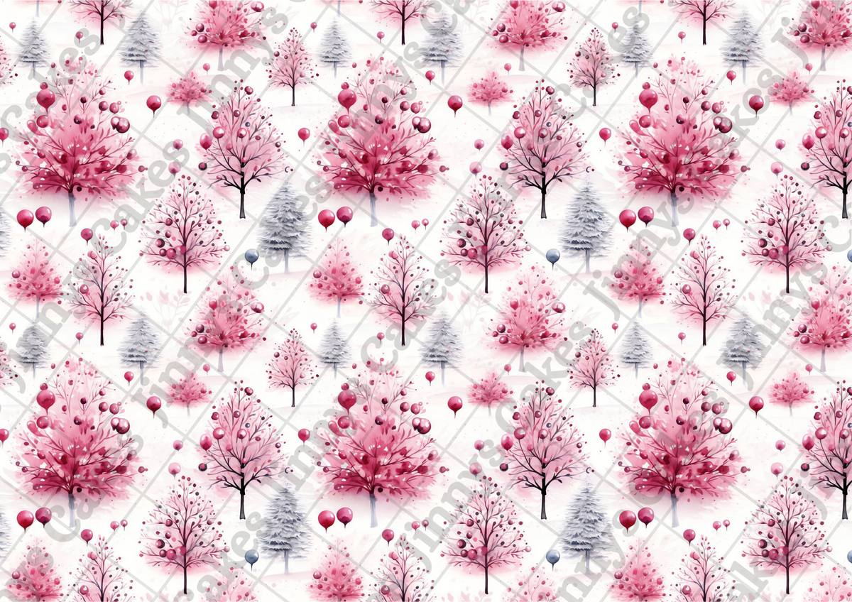 Pink Christmas Forest Downloadable Cake Wrap (watermark removed on download)