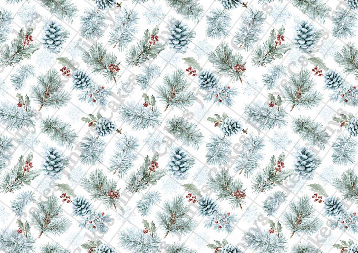 Christmas Ferns And Pines Downloadable Cake Wrap (watermark removed on download)