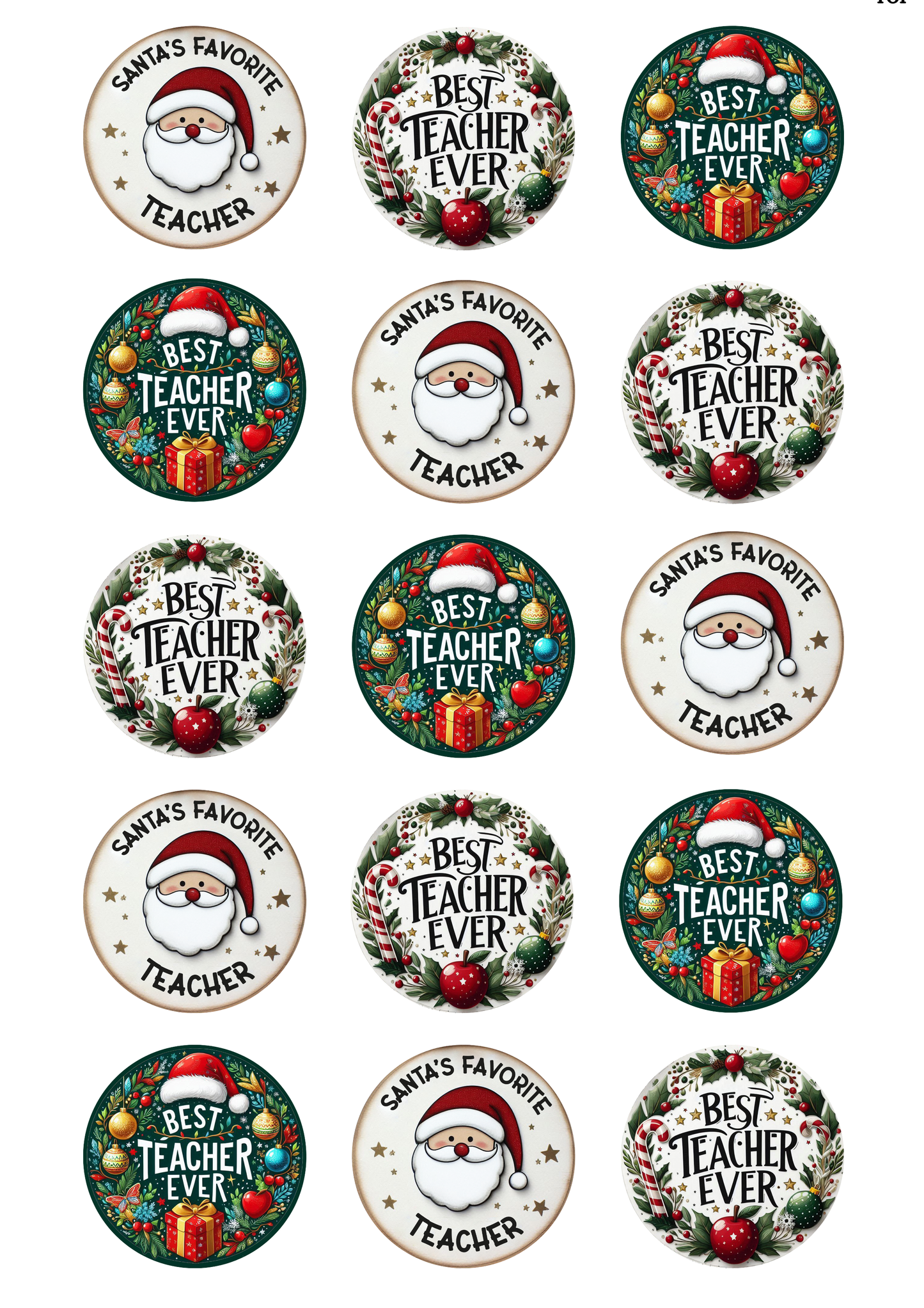 Christmas Best Teacher Cup Cake Toppers x 15 precut
