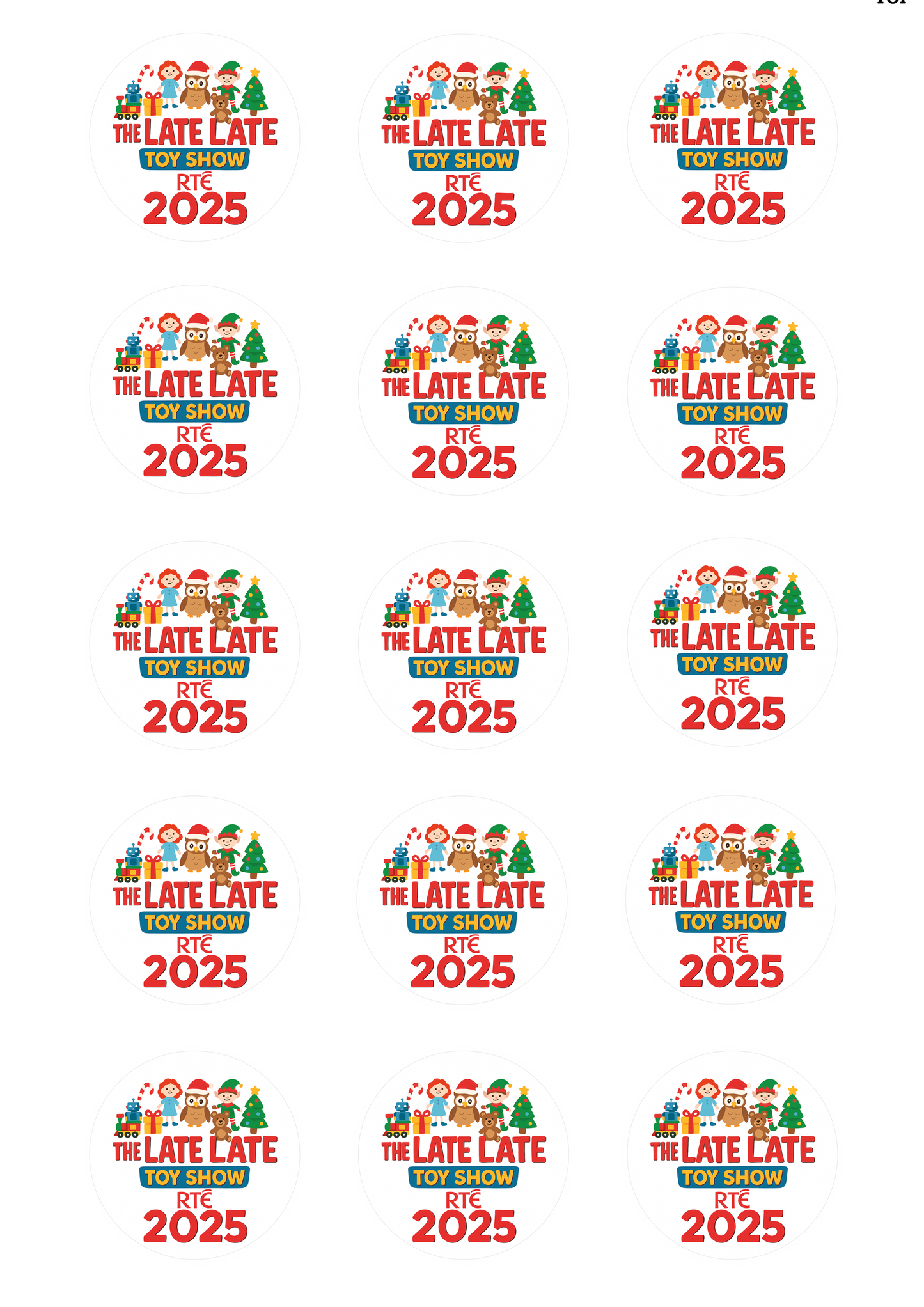 Late Late Toy Show Cupcake Toppers x 15 Precut