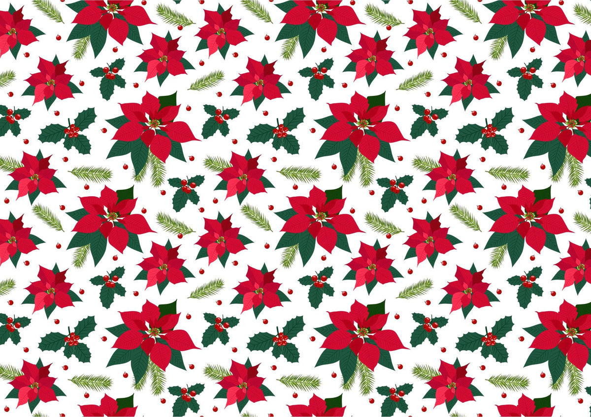 Poinsettia And Holly Christmas Downloadable Cake Wrap