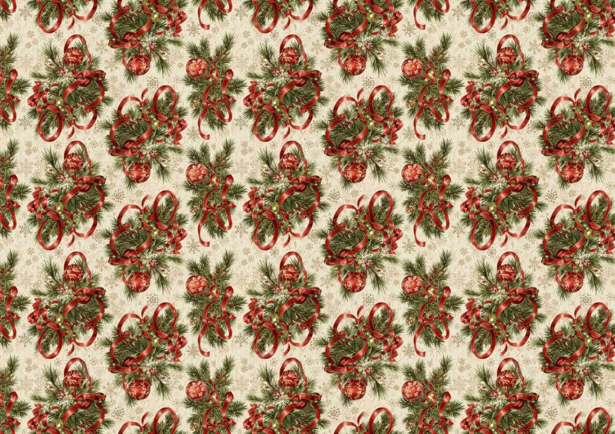 Vintage Pine And Ribbons Downloadable Christmas Cake Topper
