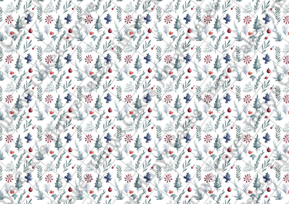 Pastel Christmas Foliage Downloadable Cake Wrap (watermark removed on download)