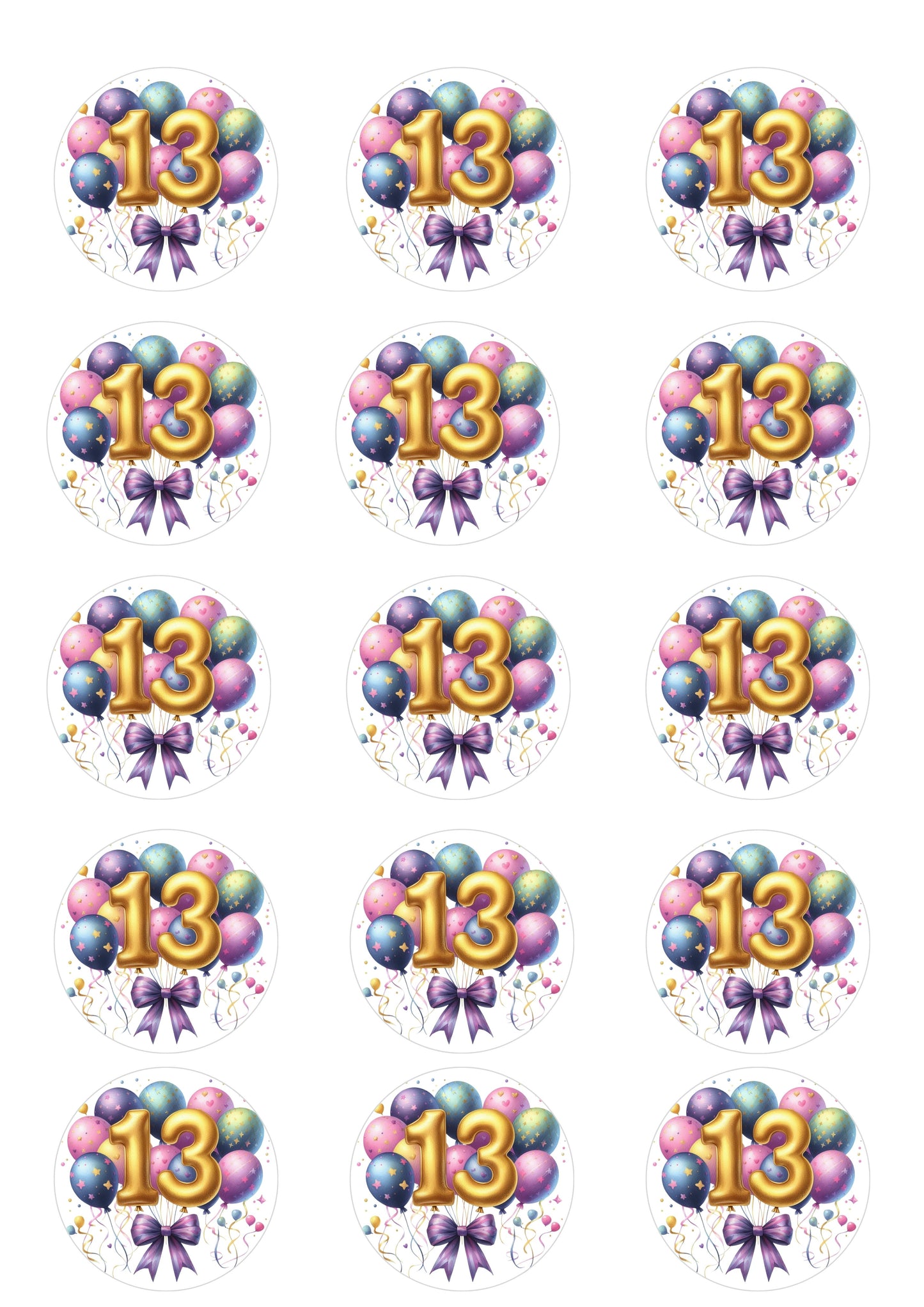 Happy Birthday Balloon Numbers Cake/ Cup Cake Topper