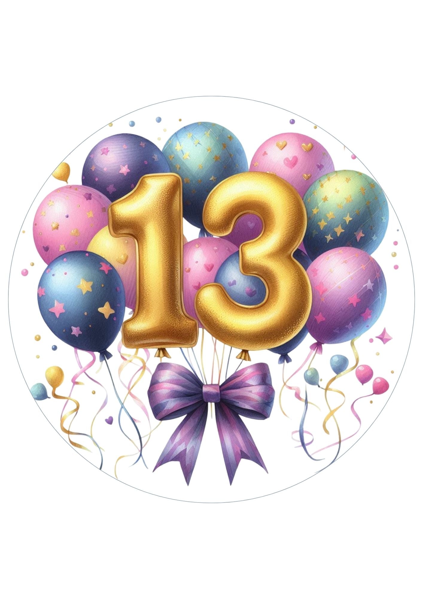 Happy Birthday Balloon Numbers Cake/ Cup Cake Topper