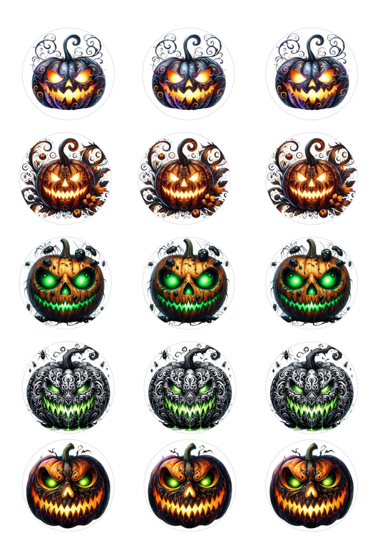 Halloween Pumpkin Cup Cake Topper 2inch x 15