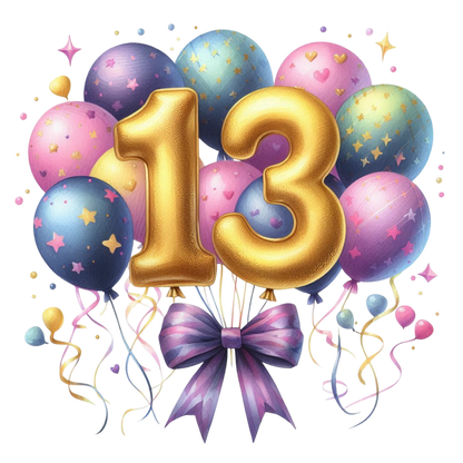Happy Birthday Balloon Numbers Cake/ Cup Cake Topper