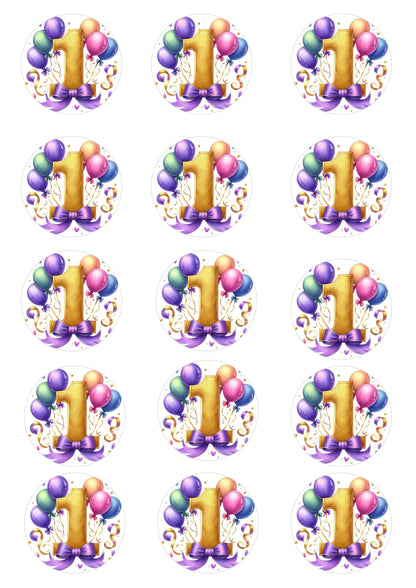 Happy Birthday Balloon Numbers Cake/ Cup Cake Topper