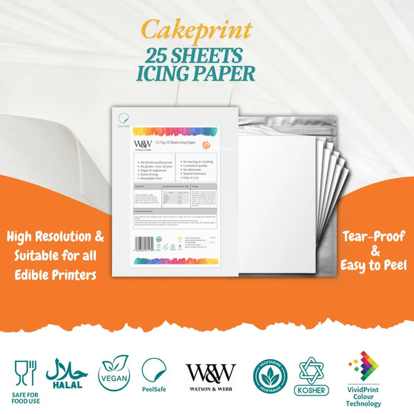 Edible Icing Sheets – Pack of 25 A4 Sheets (E171 Free)