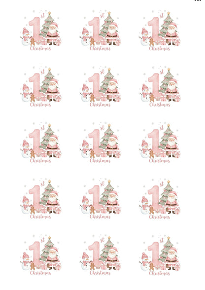 Christmas First Pink Cup Cake Toppers  x 15 precut