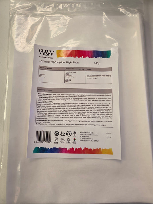 Watson & Webb A4 Edible Wafer Paper - 25 Sheets