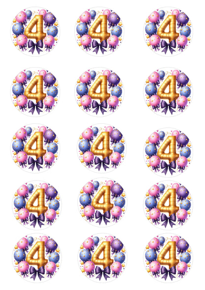 Happy Birthday Balloon Numbers Cake/ Cup Cake Topper