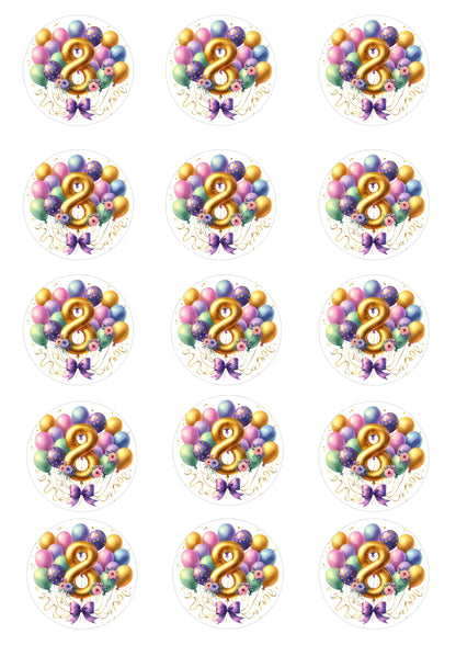 Happy Birthday Balloon Numbers Cake/ Cup Cake Topper