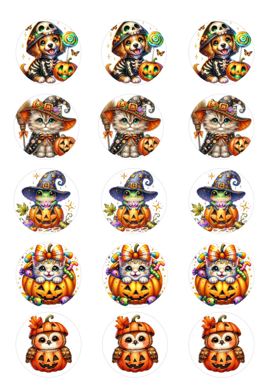 Halloween Cute Cup Cake Topper 2inch x 15