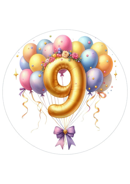 Happy Birthday Balloon Numbers Cake/ Cup Cake Topper