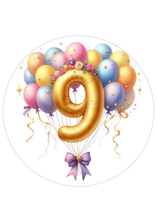 Happy Birthday Balloon Numbers Cake/ Cup Cake Topper