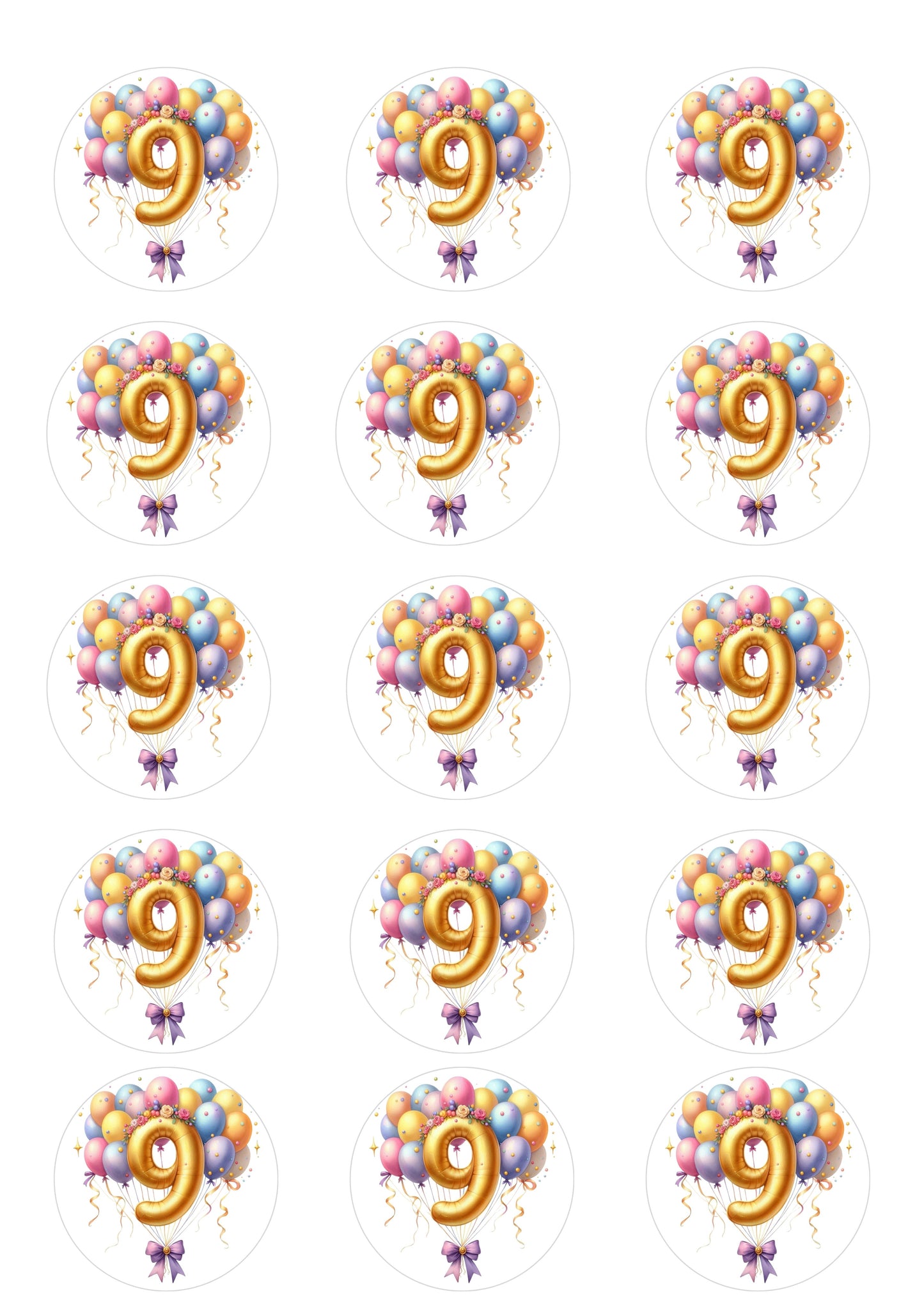 Happy Birthday Balloon Numbers Cake/ Cup Cake Topper