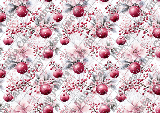 Pink Blossoms And Baubles Downloadable Cake Wrap  (watermark removed on download)