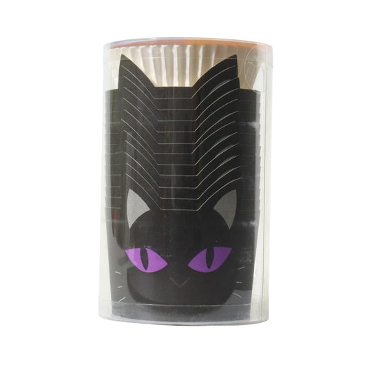 HALLOWEEN BAKING CUPS WITH CUPCAKE CASES - BLACK CAT (SET OF 12)