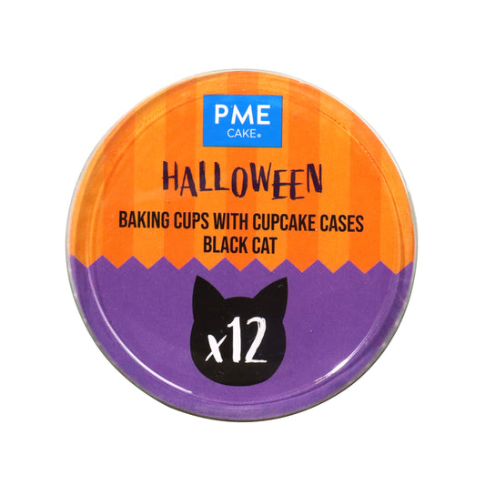 HALLOWEEN BAKING CUPS WITH CUPCAKE CASES - BLACK CAT (SET OF 12)
