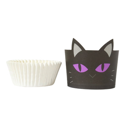 HALLOWEEN BAKING CUPS WITH CUPCAKE CASES - BLACK CAT (SET OF 12)