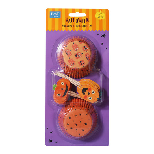 HALLOWEEN CUPCAKE CASES & TOPPER SET OF 48 - JACK-O-LANTERN