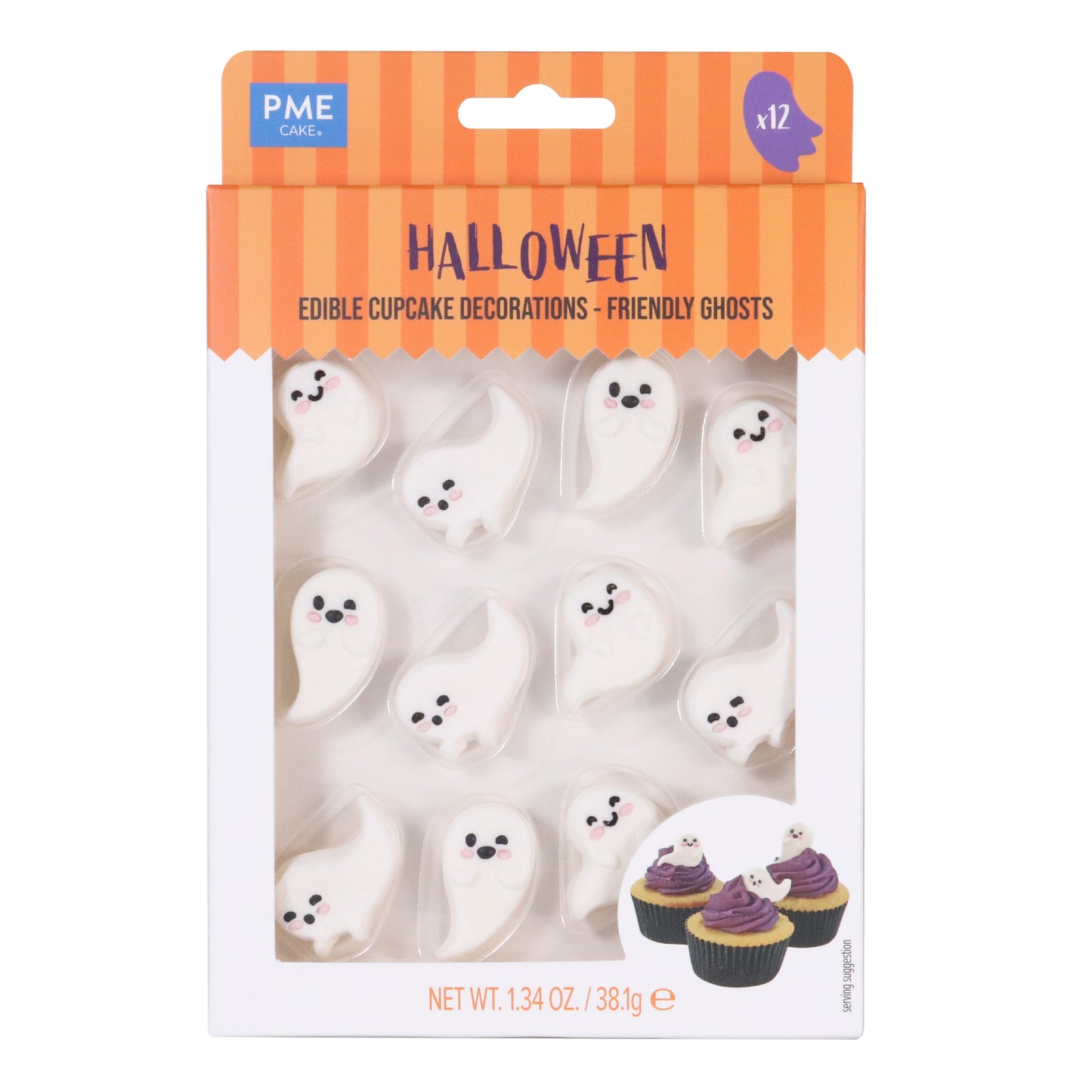 PME HALLOWEEN EDIBLE SUGAR DECORATIONS - FRIENDLY GHOSTS (SET OF 12)