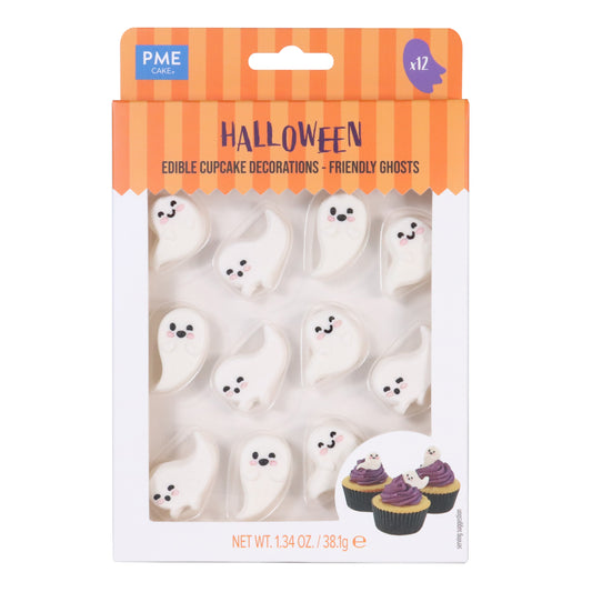PME HALLOWEEN EDIBLE SUGAR DECORATIONS - FRIENDLY GHOSTS (SET OF 12)