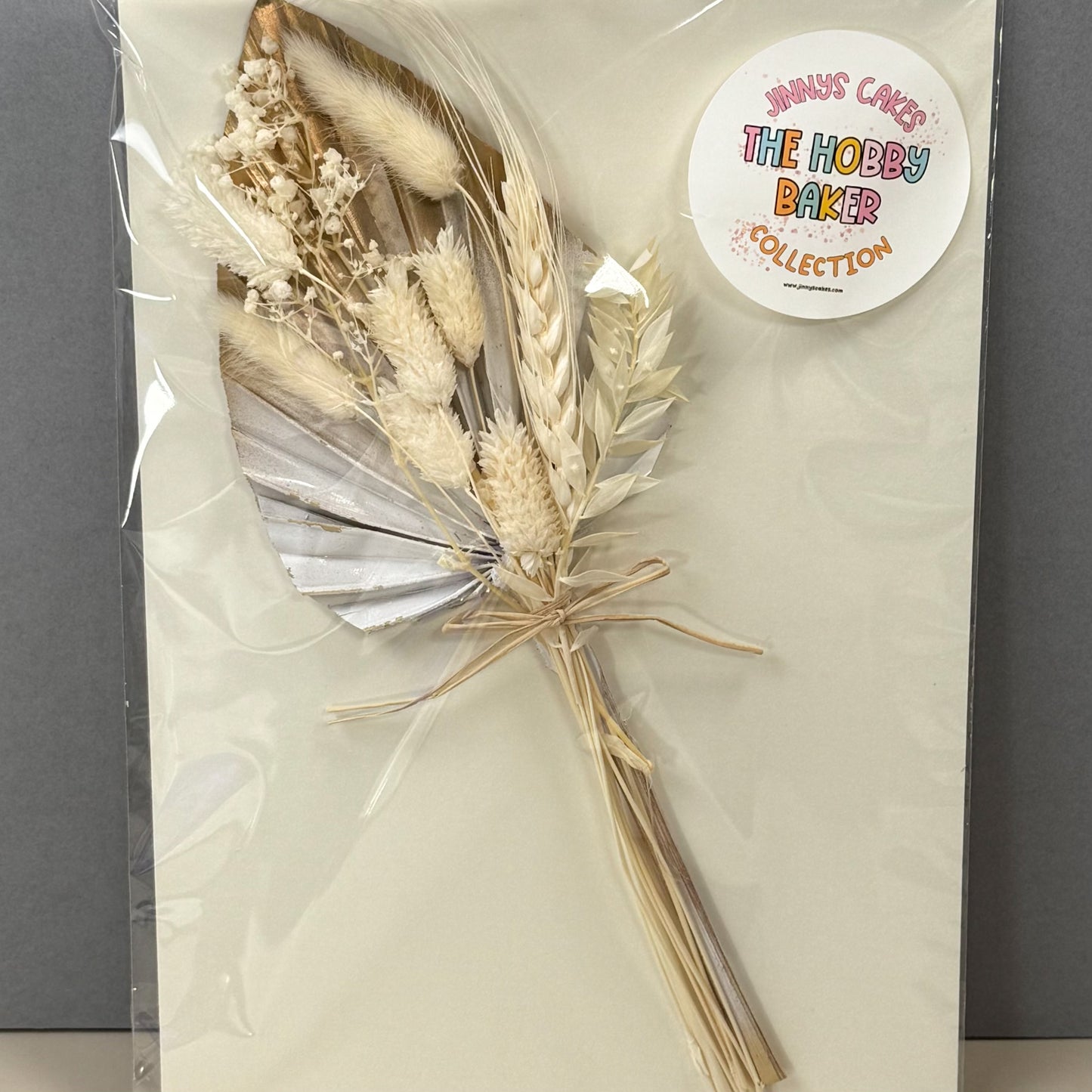 Jinnys Cakes Palm and Dried Flower Set - Gold and White (e)