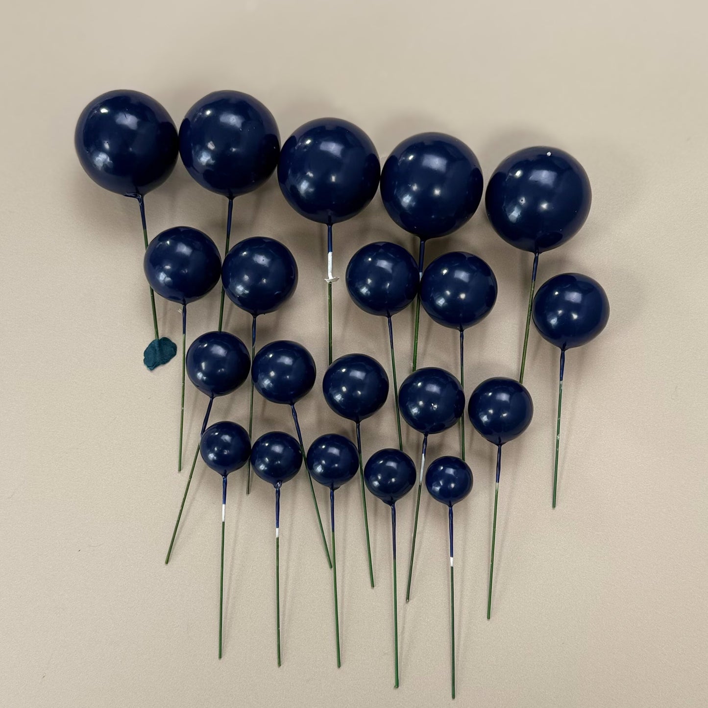 Navy Faux Ball Toppers for Cake Decoration (20 Pcs)