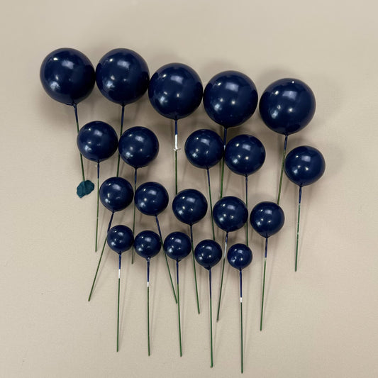 Navy Faux Ball Toppers for Cake Decoration (20 Pcs)